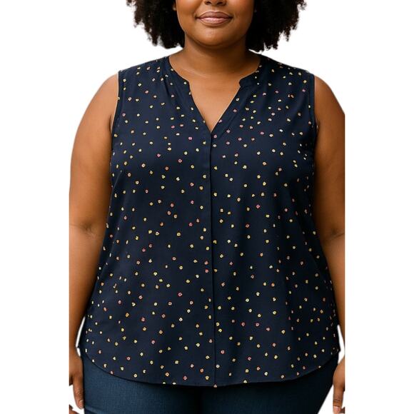 Chaus Tops - 2 for $25 | CHAUS New York Navy Black Multicolor Polka Dot Sleeveless Blouse XL